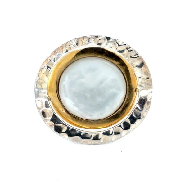 Large 925 Silver Pearl with Gold Accent Ring - Picture 1 of 7